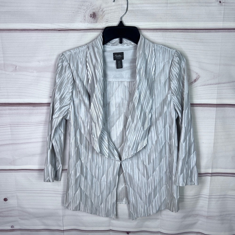 Chicos Jacket Womens 0 S‎ Silver Travelers Crinkle 3/4 Sleeve Shawl Collar Solid